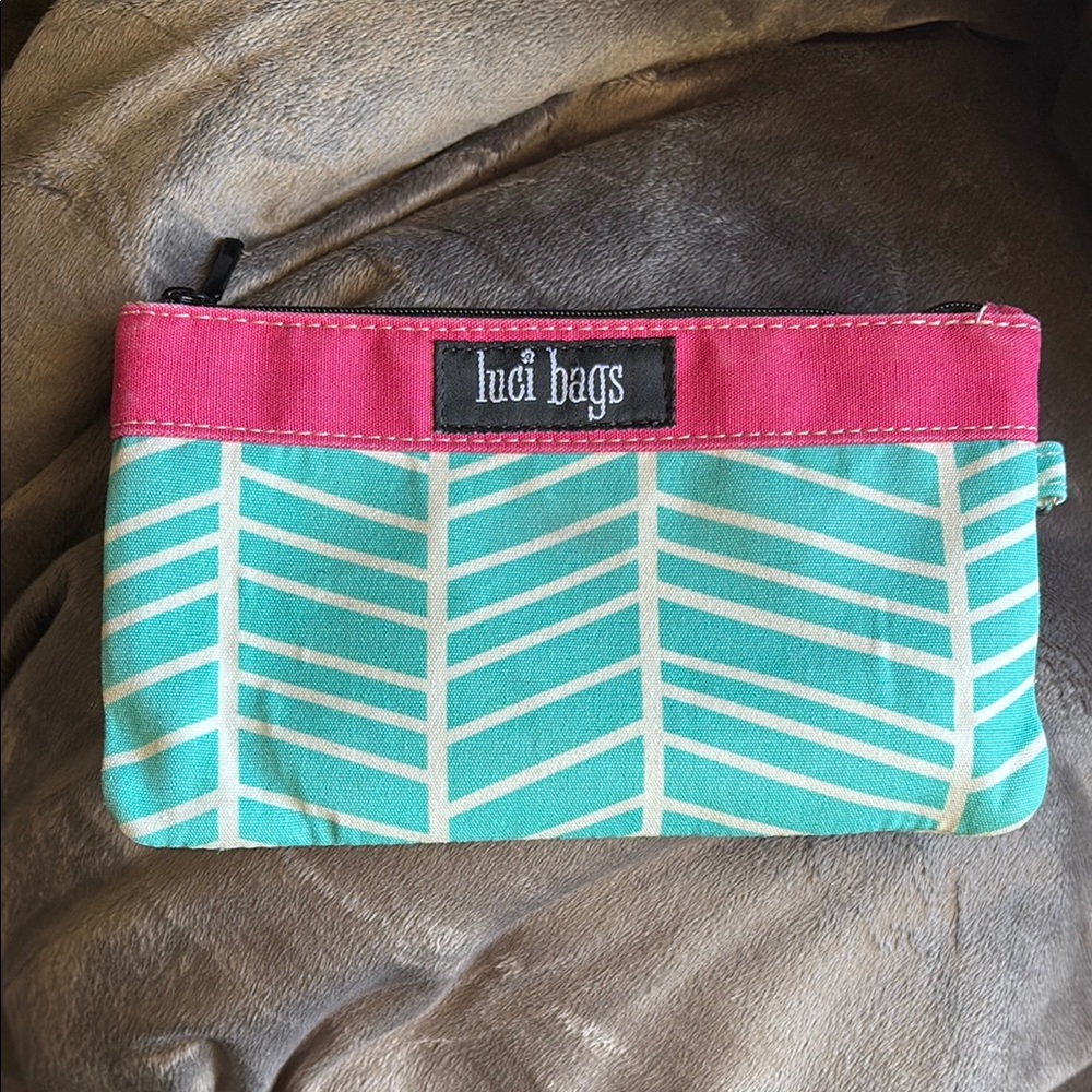 Pink and Green Chevron Wallet with Fabric Design